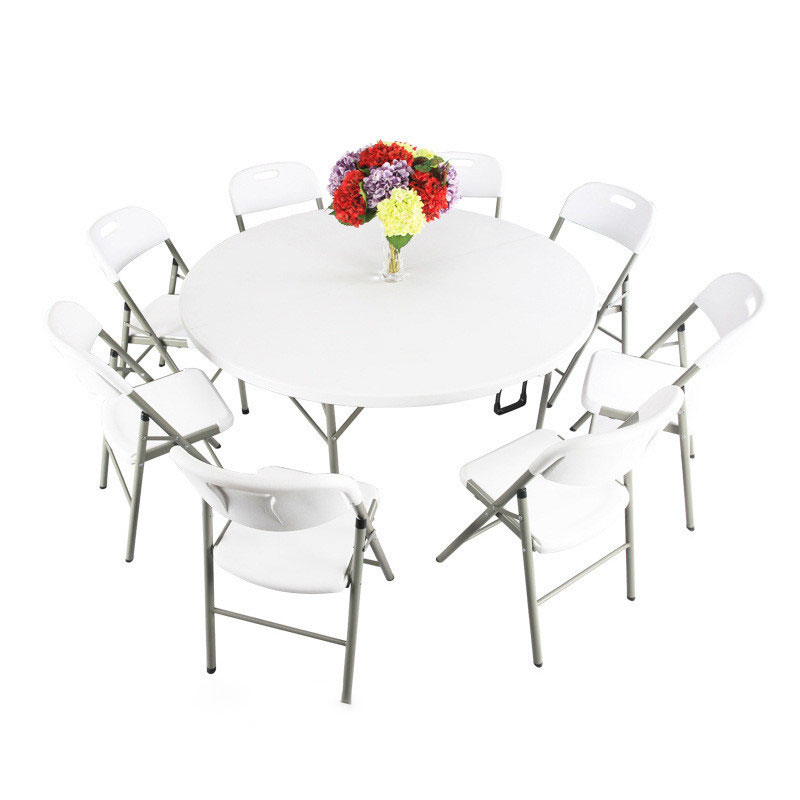 طاولة قابلة للطي من البلاستيك الأبيض قابلة للطي في نصف طاولة دائرية مكونة من 12 مقعدًا